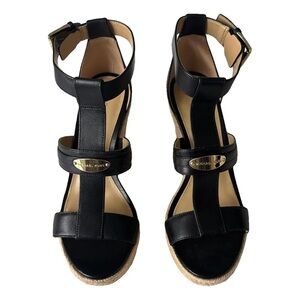 ‼️RARE‼️🎸MICHAEL KORS🎸Finley Wedge Sandal in Black/Jute—Size 8